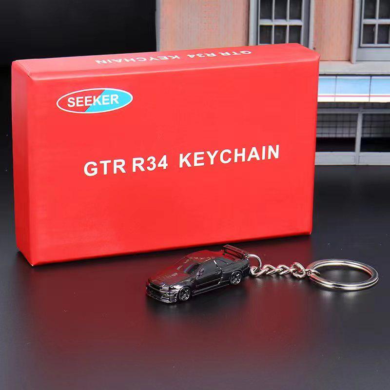 Seeker 1/87 Nissan GT-R R34 Diecast Keychain - Chrome Gun Gray