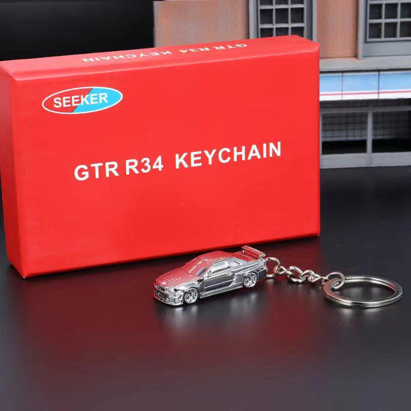 PREORDER Seeker 1/87 Nissan GT-R R34 Diecast Keychain - Chrome Silver (Approx. Release Date: MAY 2024 and subject to the manufacturer's final decision)