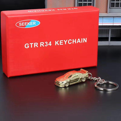 Seeker 1/87 Nissan GT-R R34 Diecast Keychain - Chrome Gold