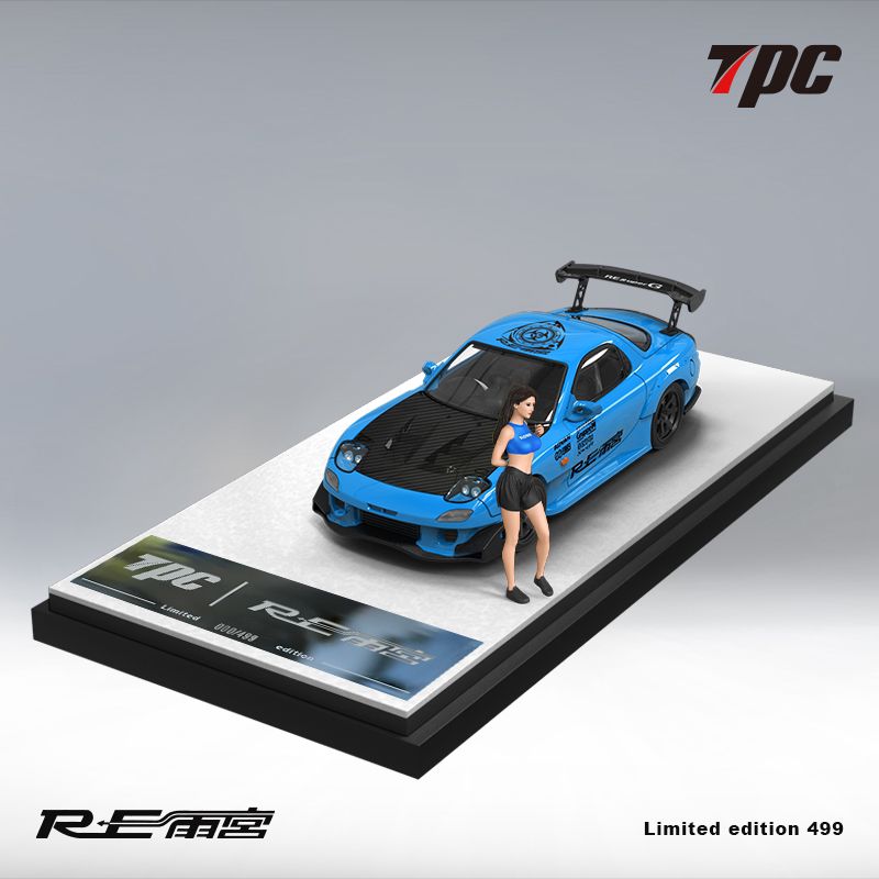 TPC 1/64 RE Amemiya FD3S RX-7 Blue - Carbon Hood with figure