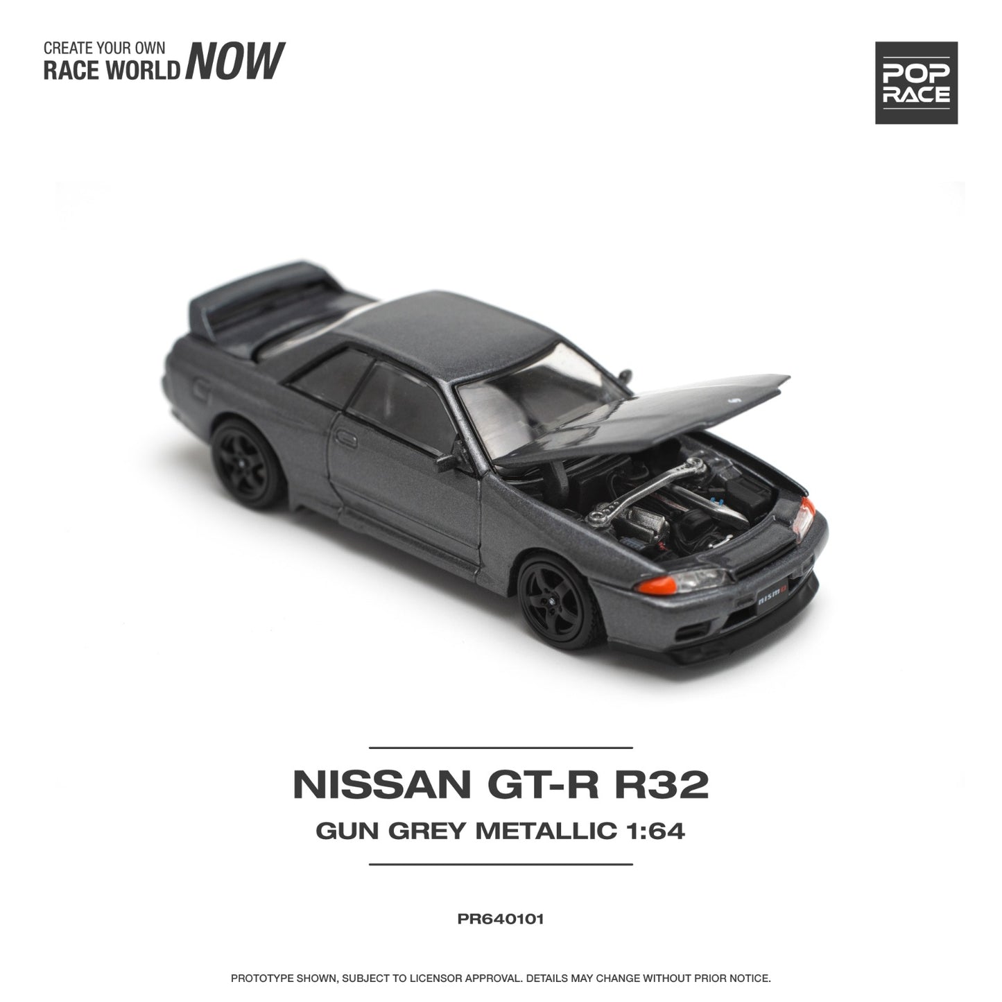POPRACE 1/64 Nissan Skyline GT-R R32 - Gun Grey Metallic PR640101