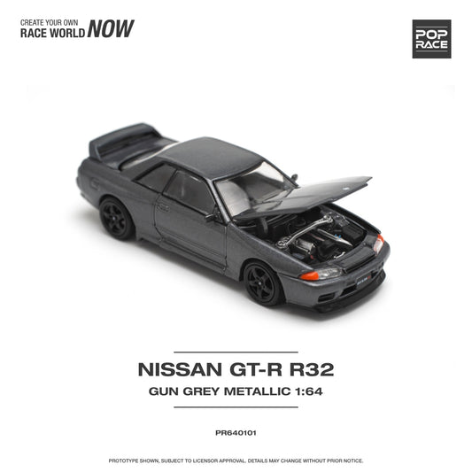 POPRACE 1/64 Nissan Skyline GT-R R32 - Gun Grey Metallic PR640101