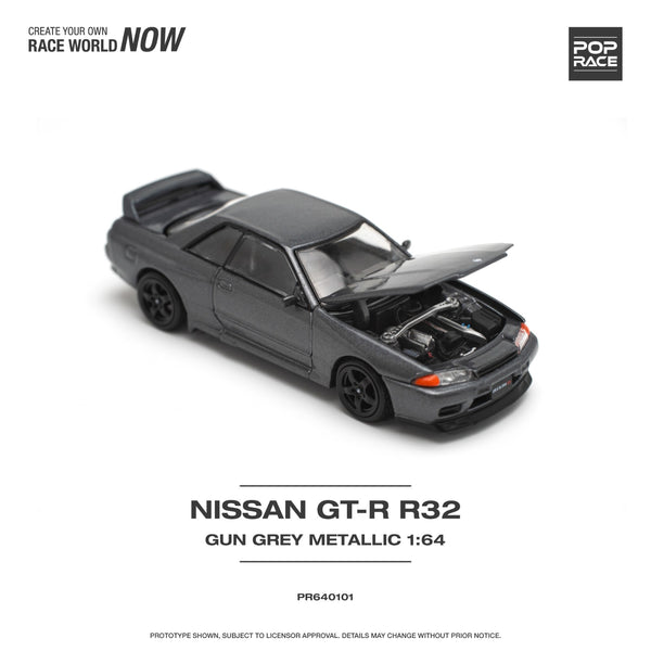 PREORDER POPRACE 1/64 Nissan Skyline GT-R R32 - Gun Grey Metallic PR640101 (Approx. Release Date: Q2 2024 and subject to the manufacturer's final decision)