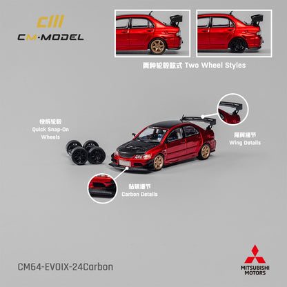 CM MODEL 1/64 Mitsubishi Lancer Evoix Metallic Red with Carbon Hood CM64-EVOIX-24CARBON