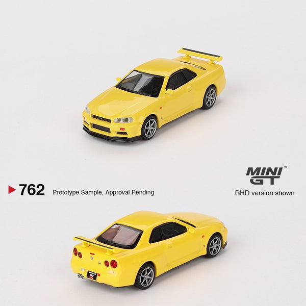 PREORDER MINI GT 1/64 Nissan Skyline GT-R (R34)  V-Spec  Lightning Yellow MGT00762-R (Approx. Release Date : Q3 2024 subject to manufacturer's final decision)