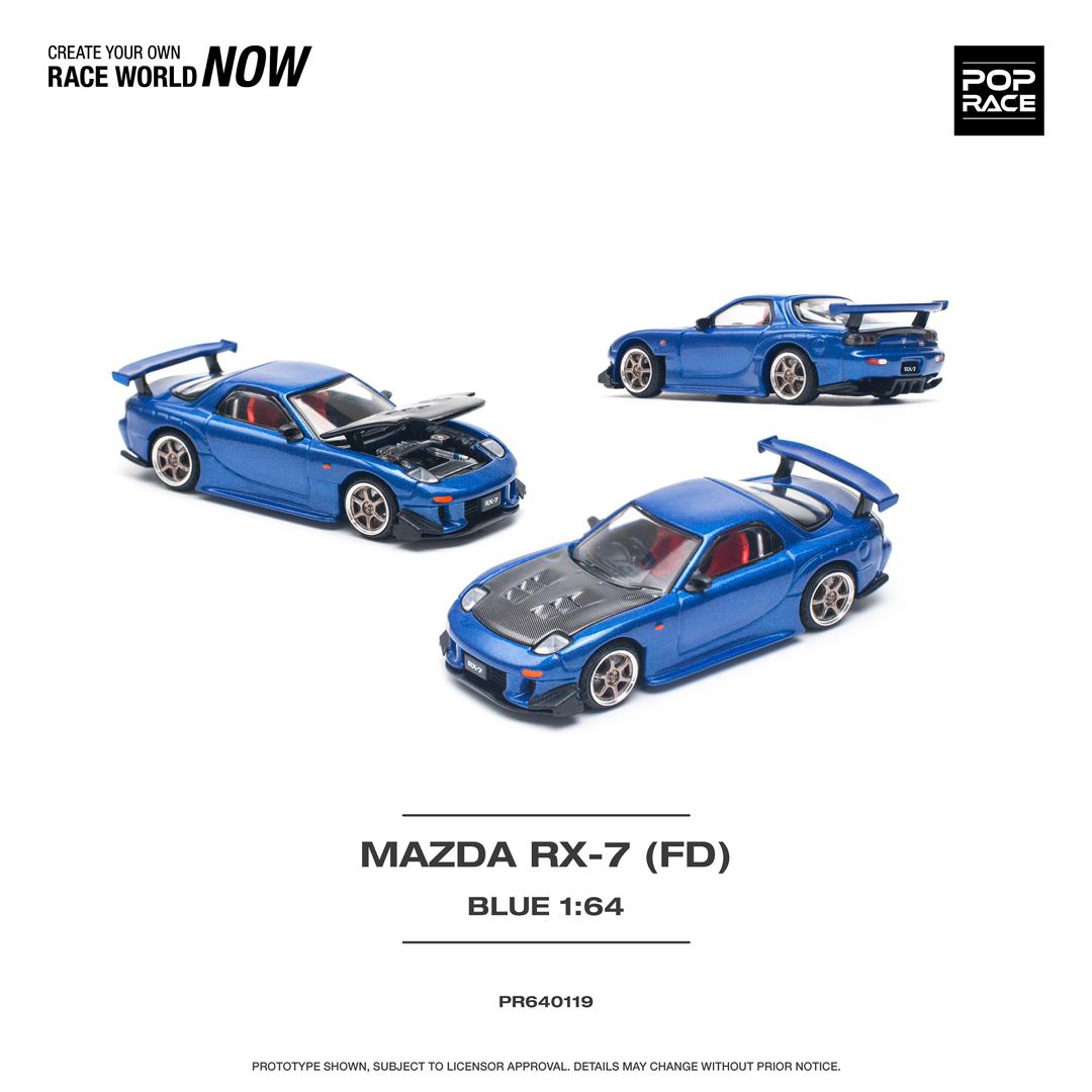 POPRACE 1/64 MAZDA RX-7 (FD3S) RE-AMEMIYA WIDEBODY METALLIC BLUE PR640119