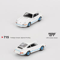 PREORDER MINI GT 1/64 Porsche 911 Carrera RS 2.7 Grand Prix White with Blue Livery  MGT00715-L (Approx. Release Date : Q3 2024 subject to manufacturer's final decision)