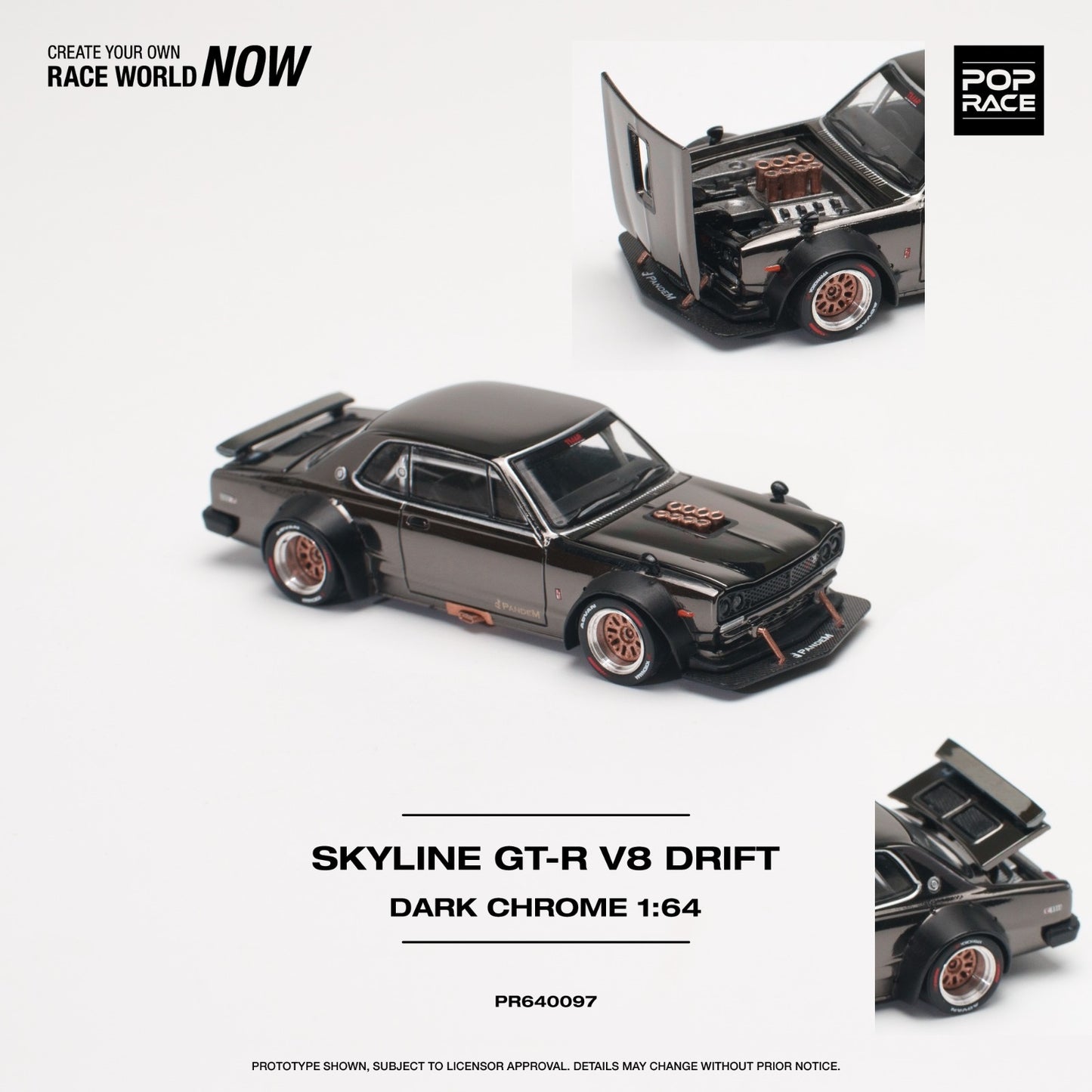 POPRACE 1/64 SKYLINE GT-R V8 DRIFT (HAKOSUKA) DARK CHROME PR640097