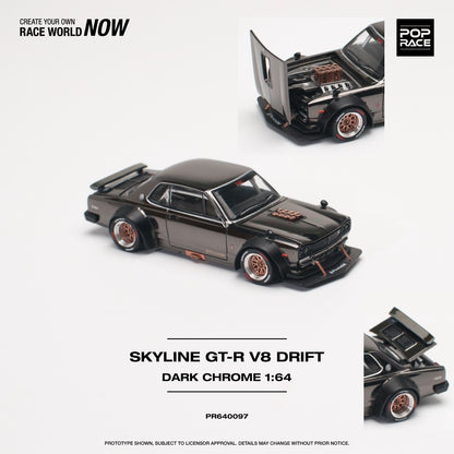 POPRACE 1/64 SKYLINE GT-R V8 DRIFT (HAKOSUKA) DARK CHROME PR640097
