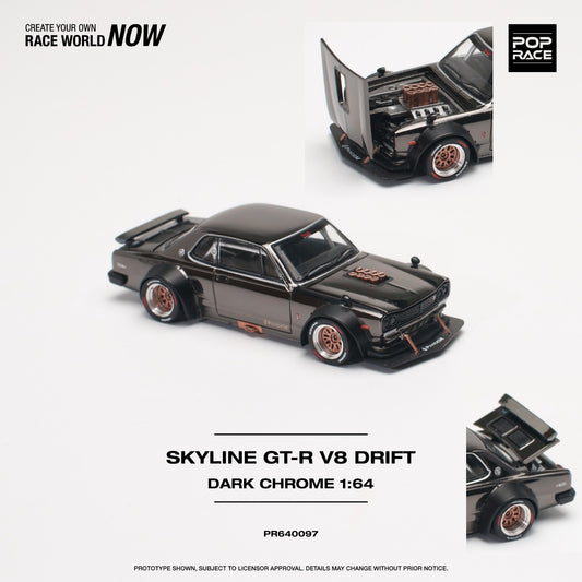 POPRACE 1/64 SKYLINE GT-R V8 DRIFT (HAKOSUKA) DARK CHROME PR640097
