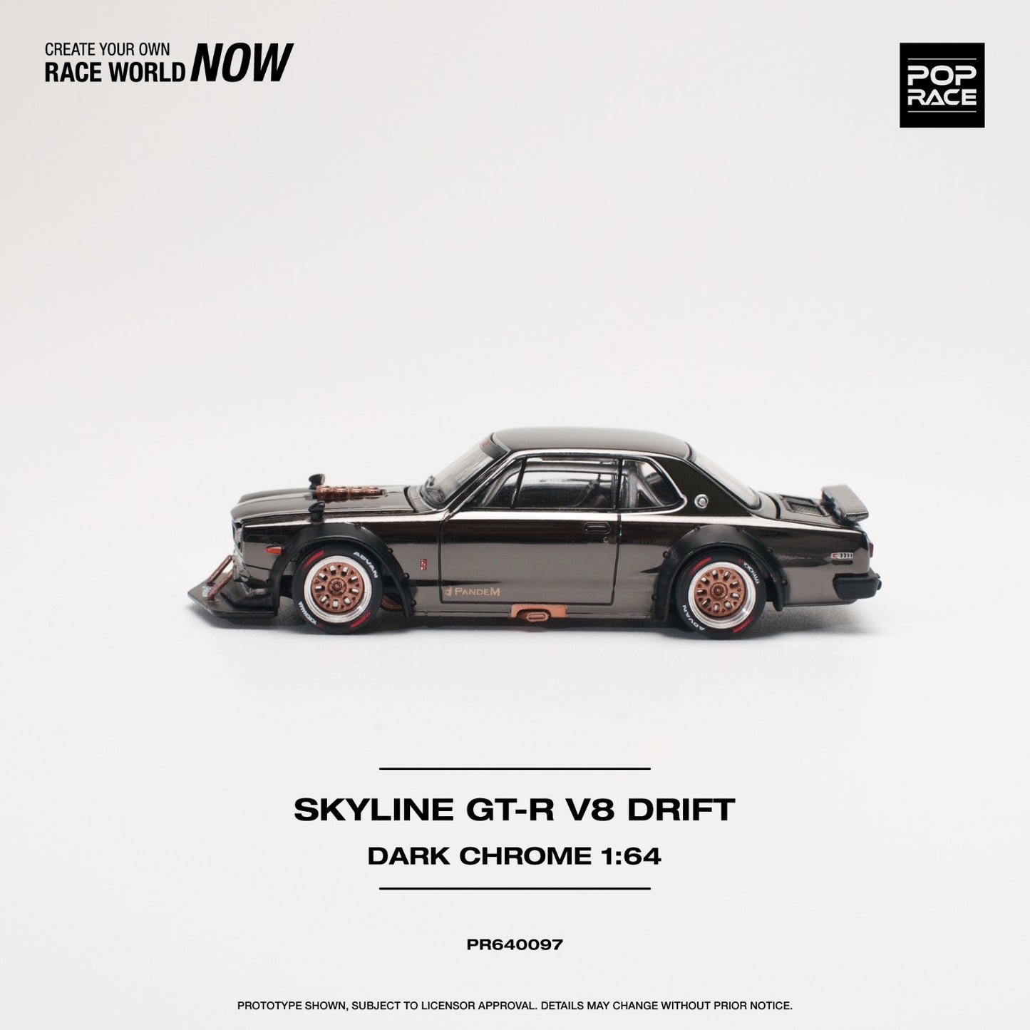 POPRACE 1/64 SKYLINE GT-R V8 DRIFT (HAKOSUKA) DARK CHROME PR640097