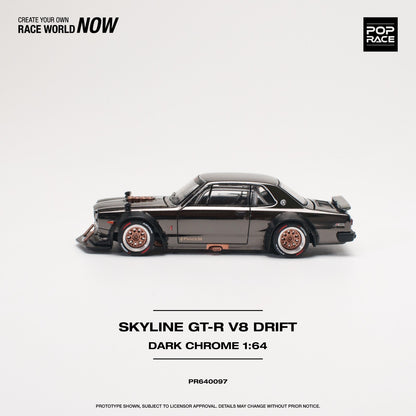 POPRACE 1/64 SKYLINE GT-R V8 DRIFT (HAKOSUKA) DARK CHROME PR640097