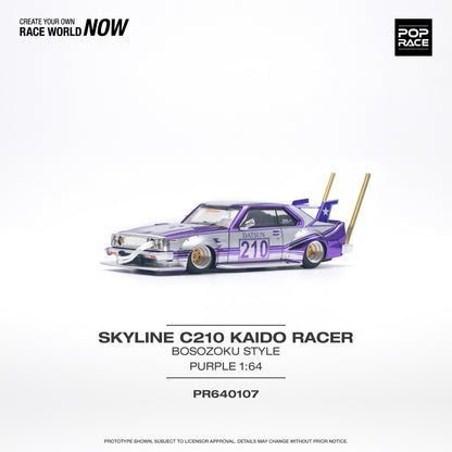 POPRACE 1/64 SKYLINE C210 KAIDO RACER (BOSOZOKU STYLE) PURPLE CHROME/SILVER PR640107