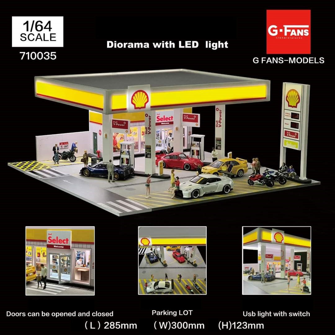 G-FANS 1/64 SHELL Gas Station with LED Light 710035