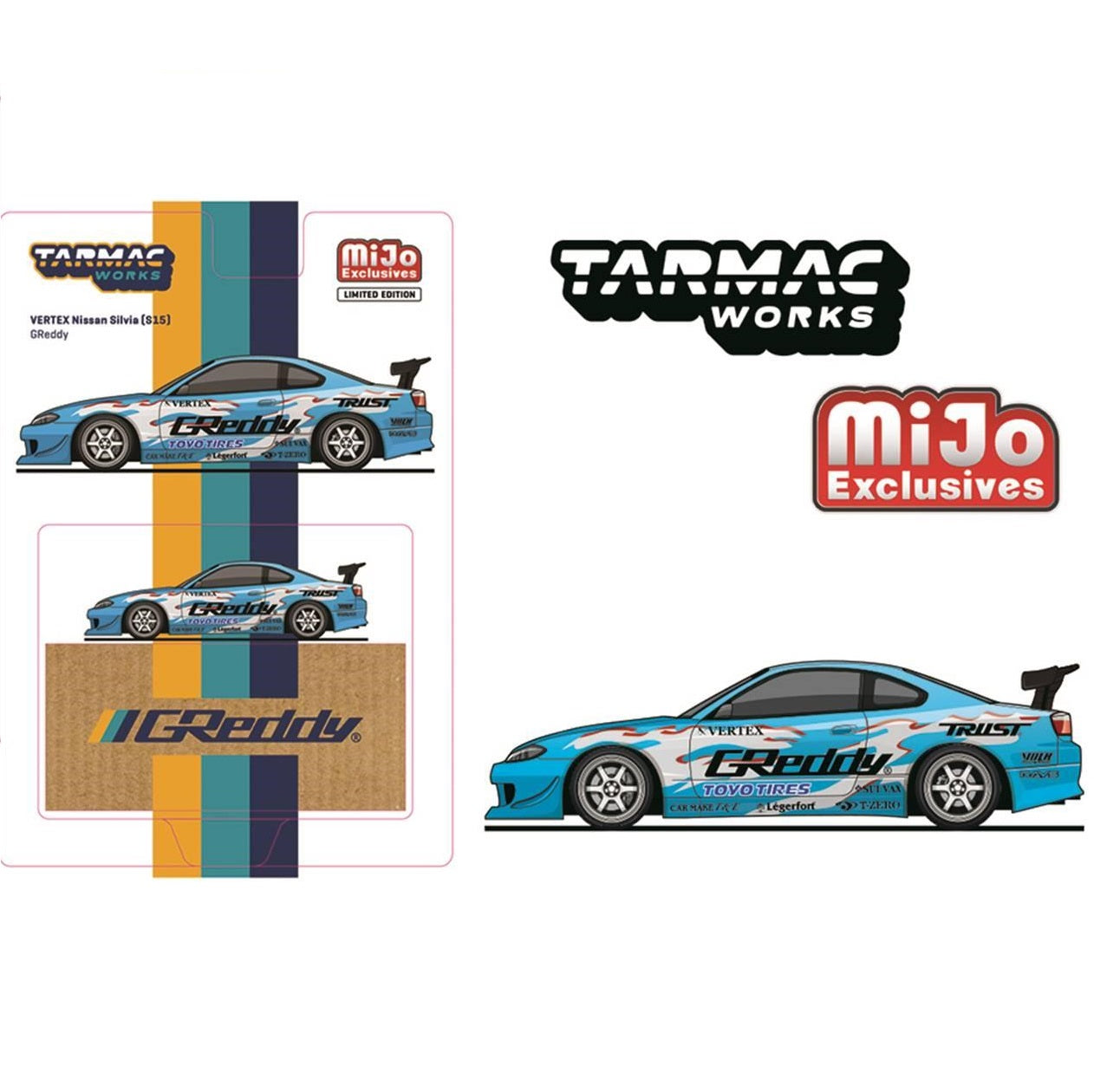 Tarmac Works GLOBAL64 1/64 Vertex Nissan Silvia (S15) GReddy Special Limited Edition – MiJo Exclusives T64G-023-GDY