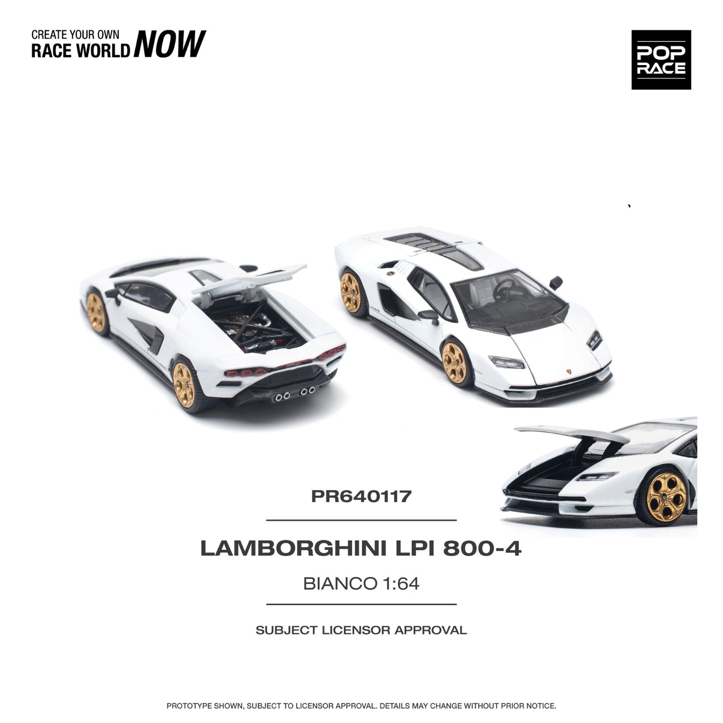 POPRACE 1/64 LAMBORGHINI COUNTACH LPI 800-4 BIANCO SIDERALE PR640117