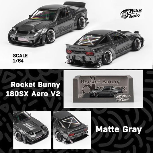 Micro Turbo 1/64 Custom Rocket Bunny 180SX - Matte Grey