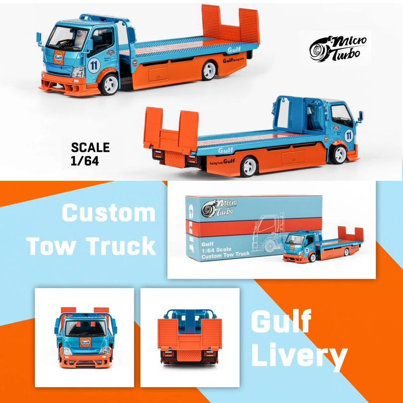 Micro Turbo 1/64 Custom Flatbed Tow Truck - Gulf