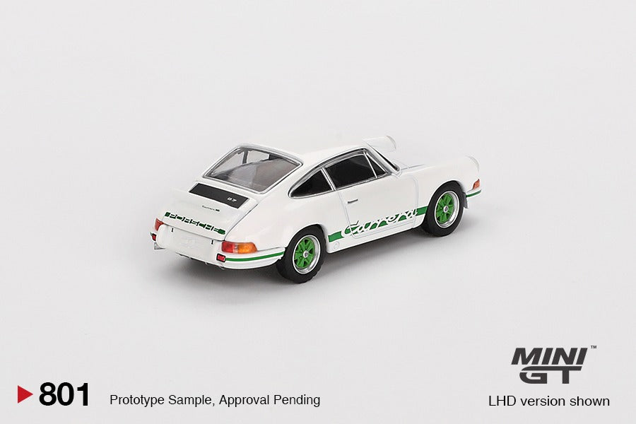MINI GT 1/64 Porsche 911 Carrera RS 2.7 Grand Prix White with Green Livery MGT00801-BL