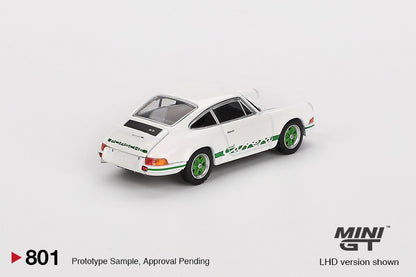 MINI GT 1/64 Porsche 911 Carrera RS 2.7 Grand Prix White with Green Livery MGT00801-BL
