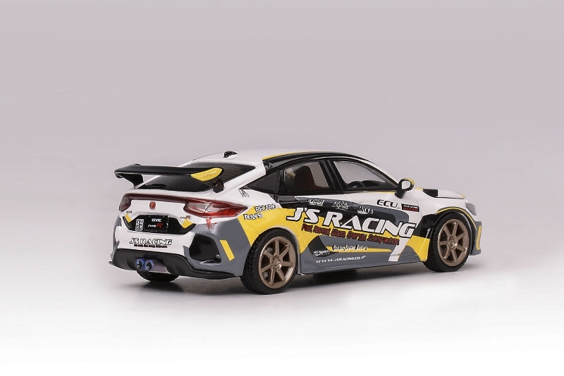 PREORDER MOTORHELIX 1/64 Honda Civic Type R FL5 J's Racing - White/Yellow (Approx. Release Date: SEPTEMBER 2024 and subject to the manufacturer's final decision)