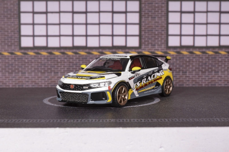 PREORDER MOTORHELIX 1/64 Honda Civic Type R FL5 J's Racing - White/Yellow (Approx. Release Date: SEPTEMBER 2024 and subject to the manufacturer's final decision)