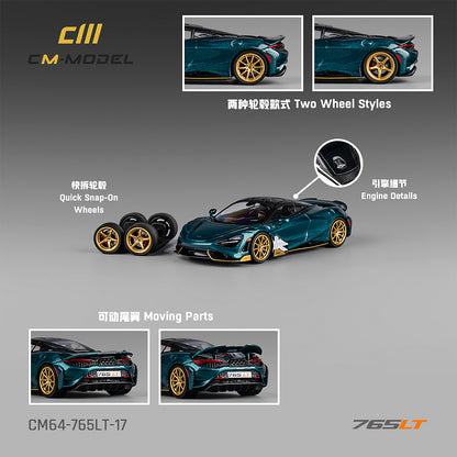 CM MODEL 1/64 Mclaren 765LT Metallic Black Green CM64-765LT-17