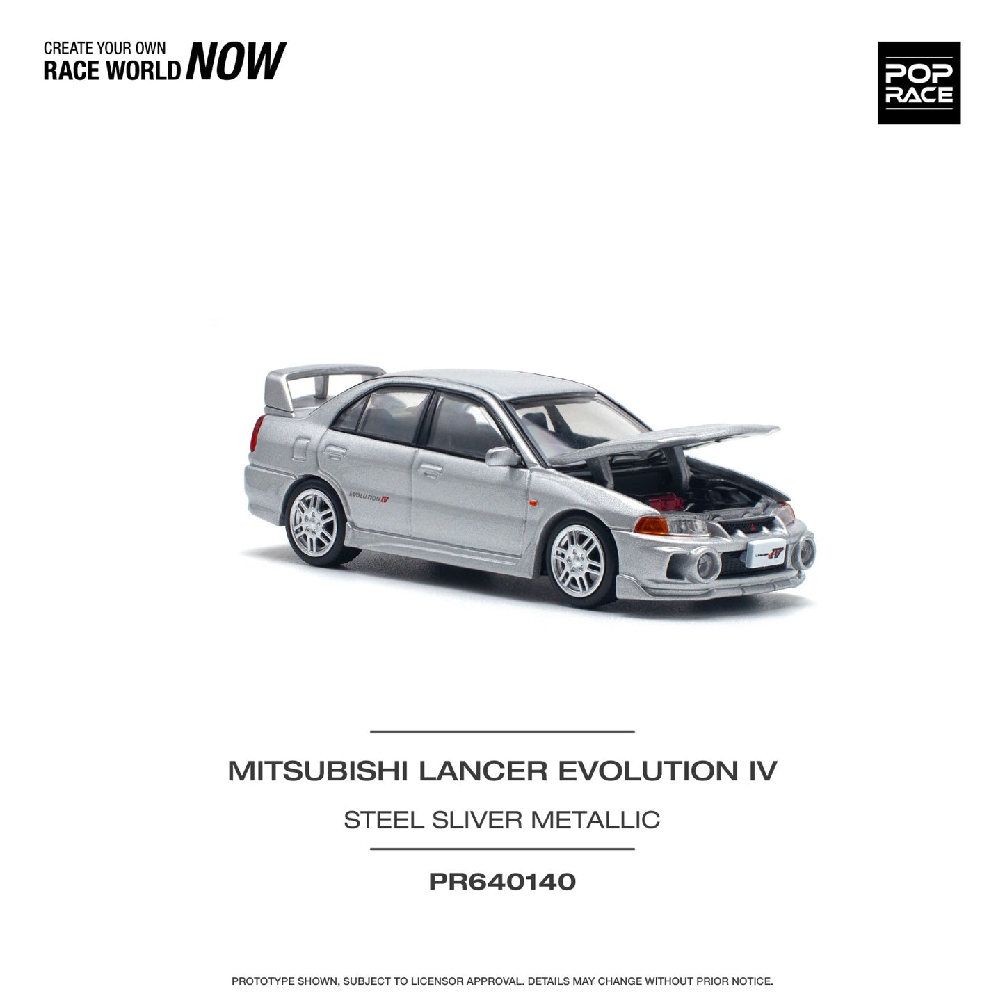 POPRACE 1/64 MITSUBISHI LANCER EVOLUTION IV - STEEL SILVER PR640140