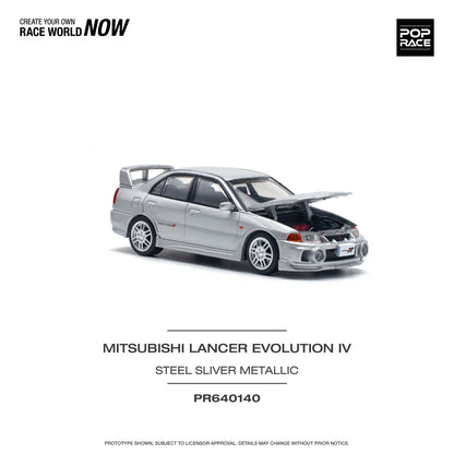 POPRACE 1/64 MITSUBISHI LANCER EVOLUTION IV - STEEL SILVER PR640140