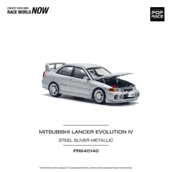 PREORDER POPRACE 1/64 MITSUBISHI LANCER EVOLUTION IV - STEEL SILVER PR640140 (Approx. Release Date: Q4 2024 and subject to the manufacturer's final decision)