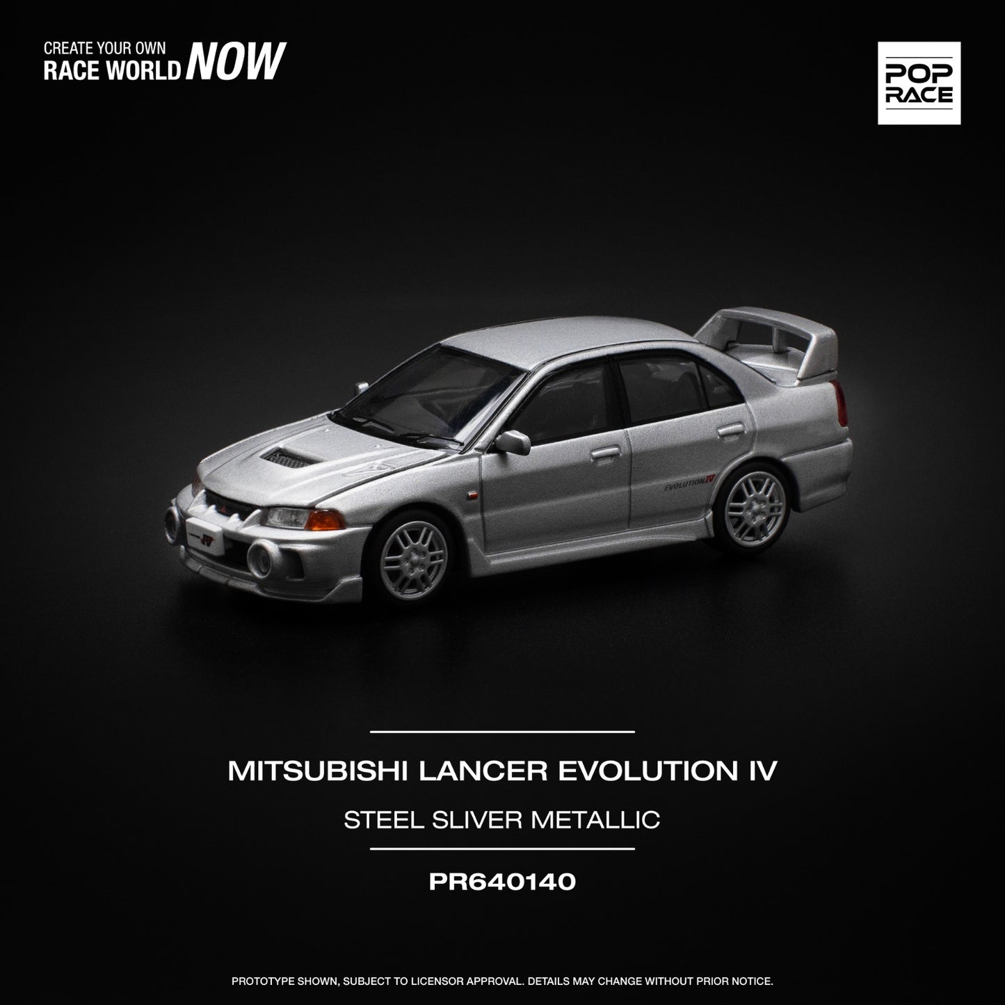 POPRACE 1/64 MITSUBISHI LANCER EVOLUTION IV - STEEL SILVER PR640140