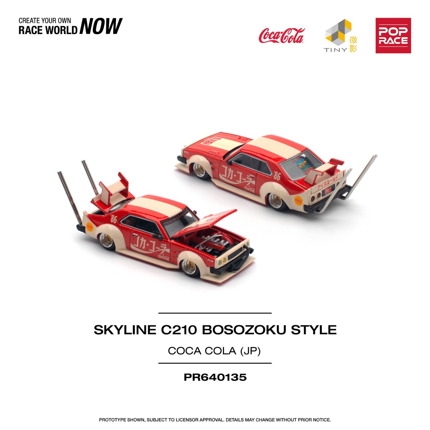 POPRACE 1/64 SKYLINE C210 KAIDO RACER (BOSOZOKU STYLE) - COCA COLA JP PR640135