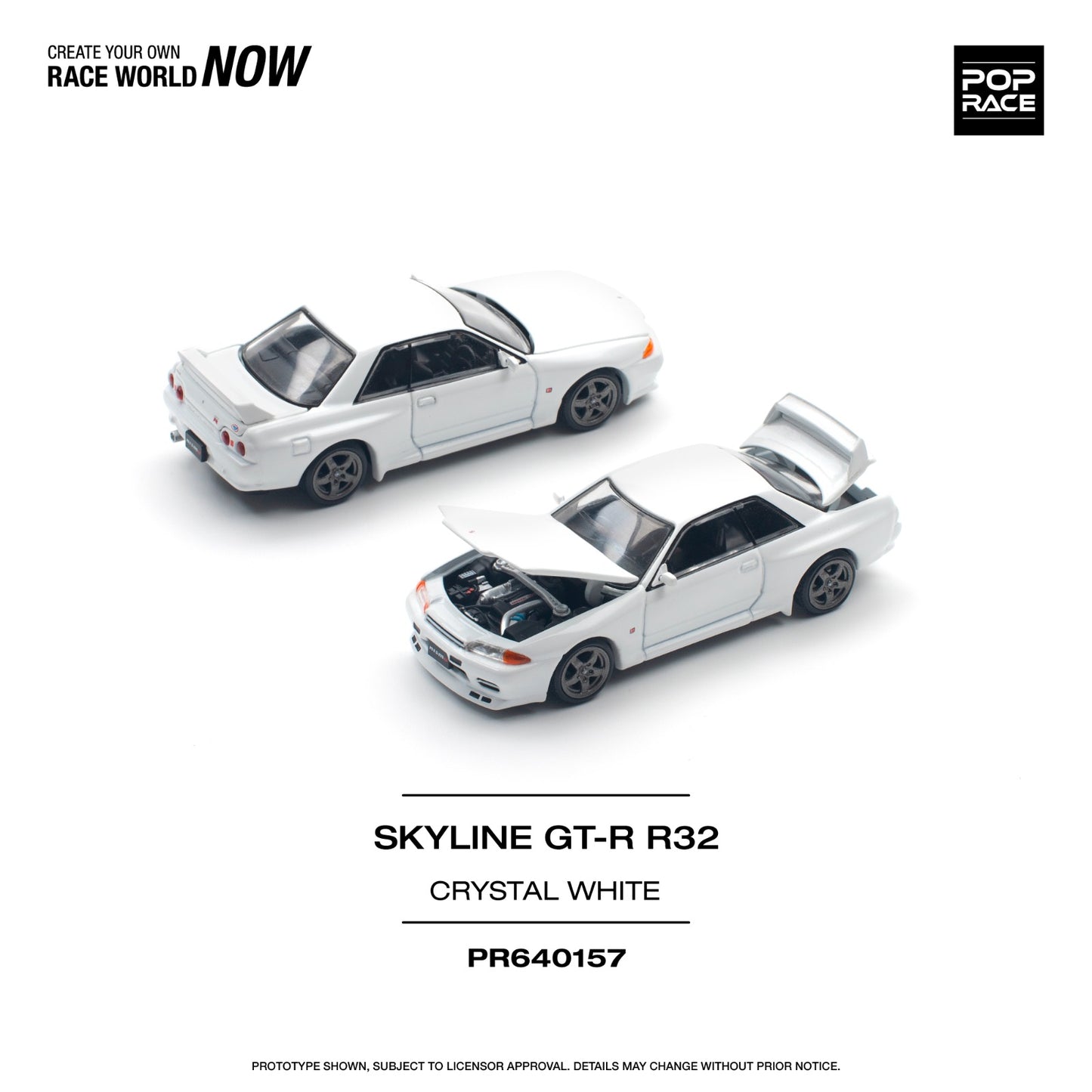 POPRACE 1/64 NISSAN SKYLINE GT-R R32 - CRYSTAL WHITE PR640157