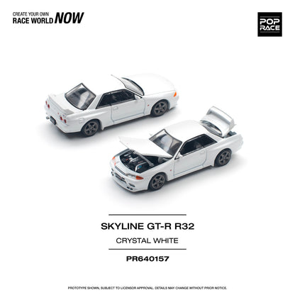POPRACE 1/64 NISSAN SKYLINE GT-R R32 - CRYSTAL WHITE PR640157