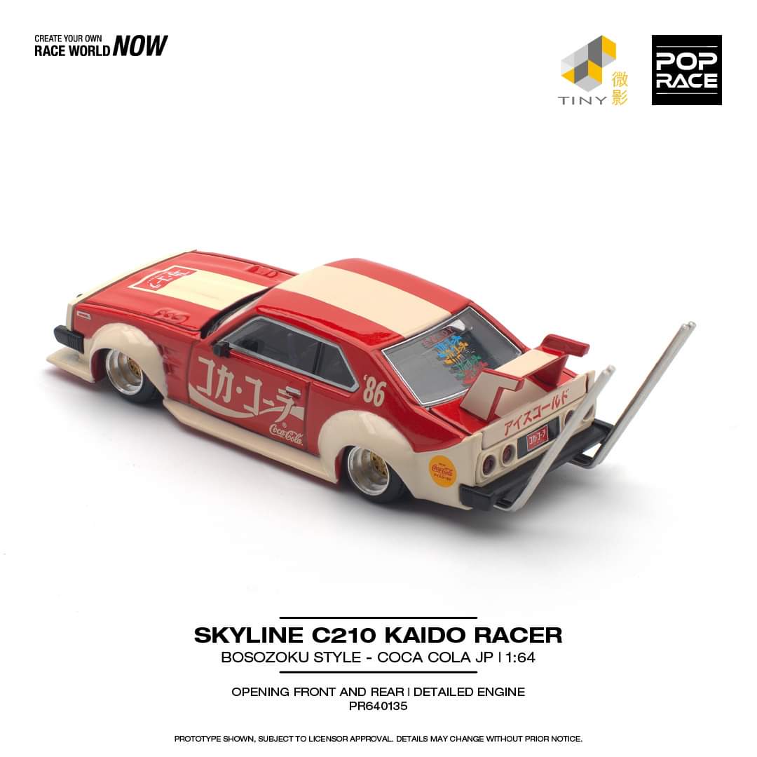 POPRACE 1/64 SKYLINE C210 KAIDO RACER (BOSOZOKU STYLE) - COCA COLA JP PR640135