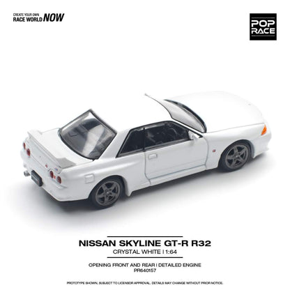 POPRACE 1/64 NISSAN SKYLINE GT-R R32 - CRYSTAL WHITE PR640157