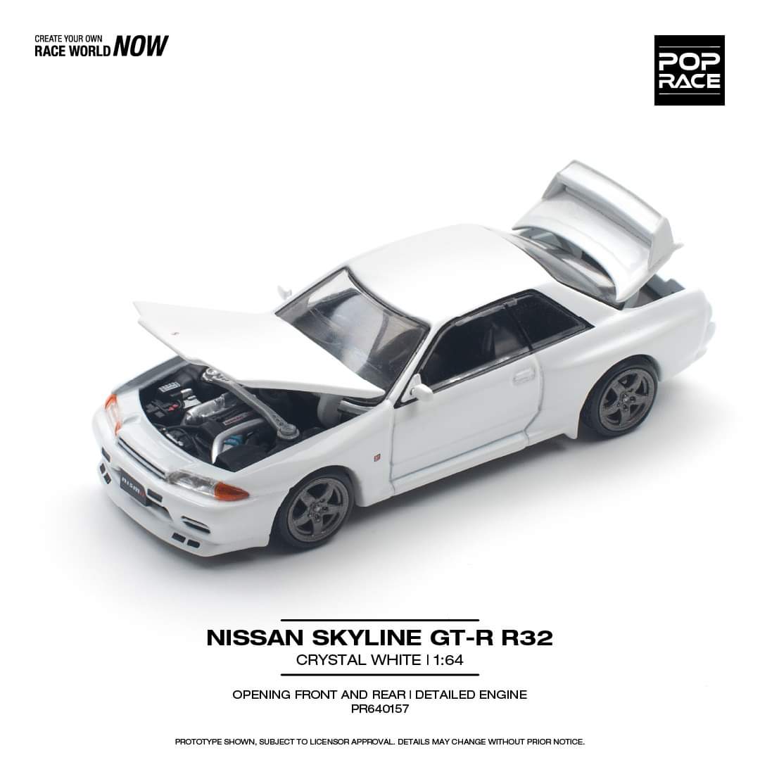 POPRACE 1/64 NISSAN SKYLINE GT-R R32 - CRYSTAL WHITE PR640157