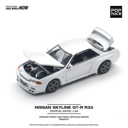 POPRACE 1/64 NISSAN SKYLINE GT-R R32 - CRYSTAL WHITE PR640157