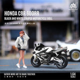 PREORDER MOREART 1/64 HONDA CBR 6OORR BLACK AND WHITE MOTORCYCLE with Figurine MO222095 (Approx. Release Date : December 2024 subject to manufacturer's final decision)