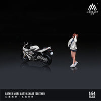 PREORDER MOREART 1/64 HONDA CBR 6OORR BLACK AND WHITE MOTORCYCLE with Figurine MO222095 (Approx. Release Date : December 2024 subject to manufacturer's final decision)