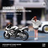 PREORDER MOREART 1/64 HONDA CBR 6OORR BLACK AND WHITE MOTORCYCLE with Figurine MO222095 (Approx. Release Date : December 2024 subject to manufacturer's final decision)