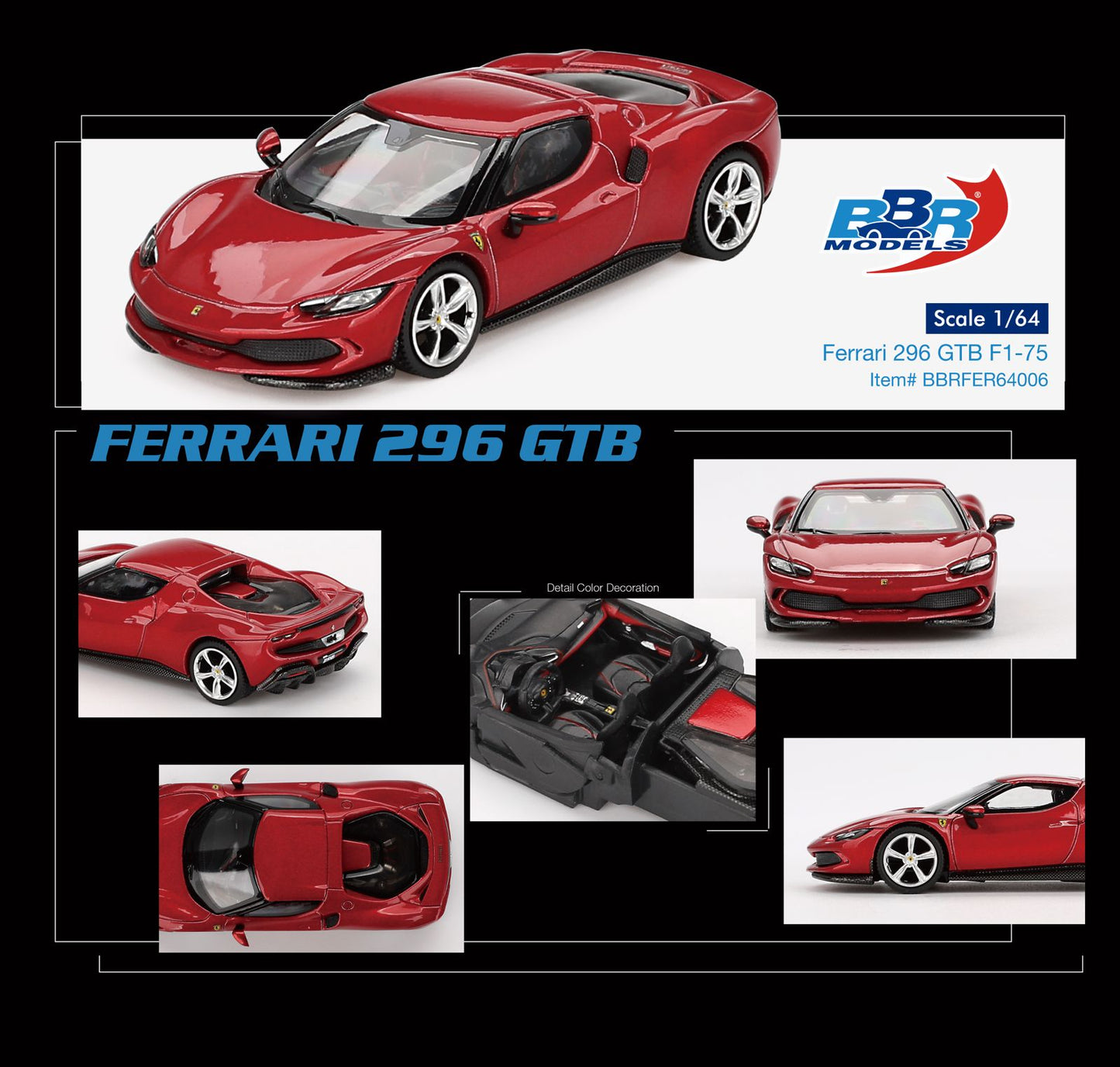 BBR 1/64 Ferrari 296 GTB Rosso Imola BBRFER64006