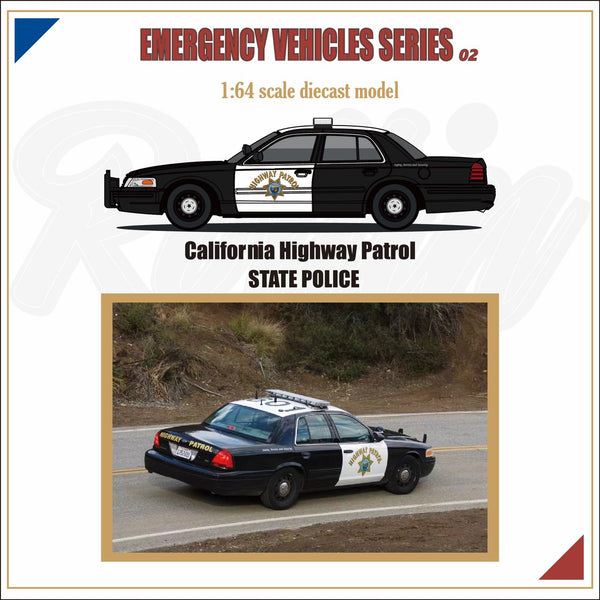 PREORDER Rollin 1/64 Ford CV Victoria Crown - California State Police (CHP) (Approx. Release Date : Q1 2025 subject to manufacturer's final decision)