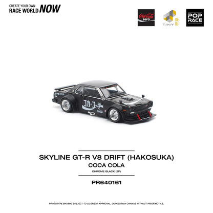 POPRACE 1/64 SKYLINE GT-R DRIFT (HAKOSUKA) - COCA COLA ZERO JP BLACK CHROME PR640161