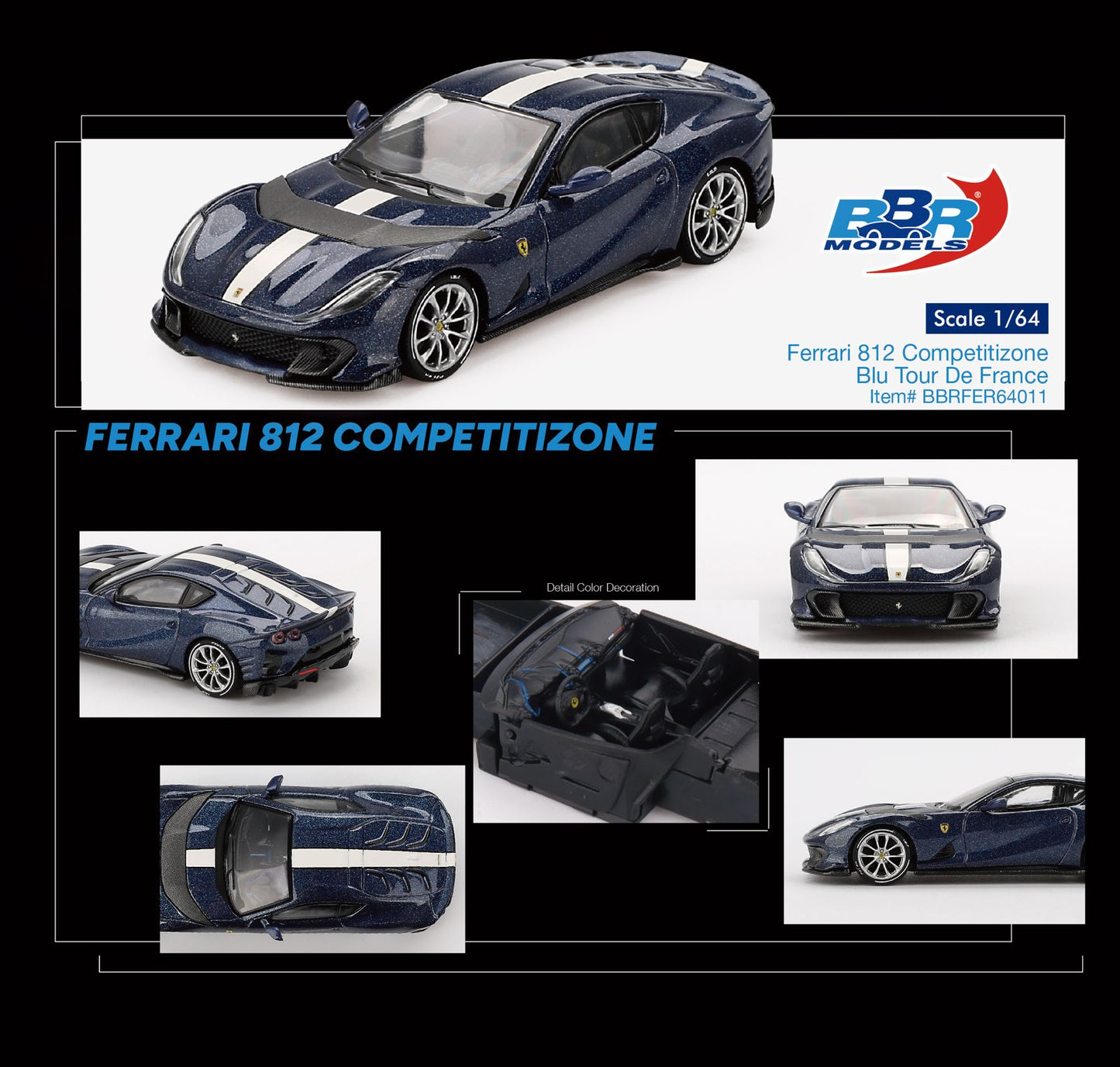 BBR 1/64 Ferrari 812 Competitizone Blu Tour De France BBRFER64011