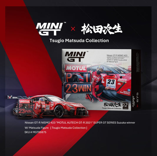 MINI GT 1/64 Nissan GT-R NISMO #23 "MOTUL AUTECH GT-R 2021" SUPER GT SERIES Suzuka winner W/ Matsuda Figure - Tsugio Matsuda Collection No.2 MGT00875-L
