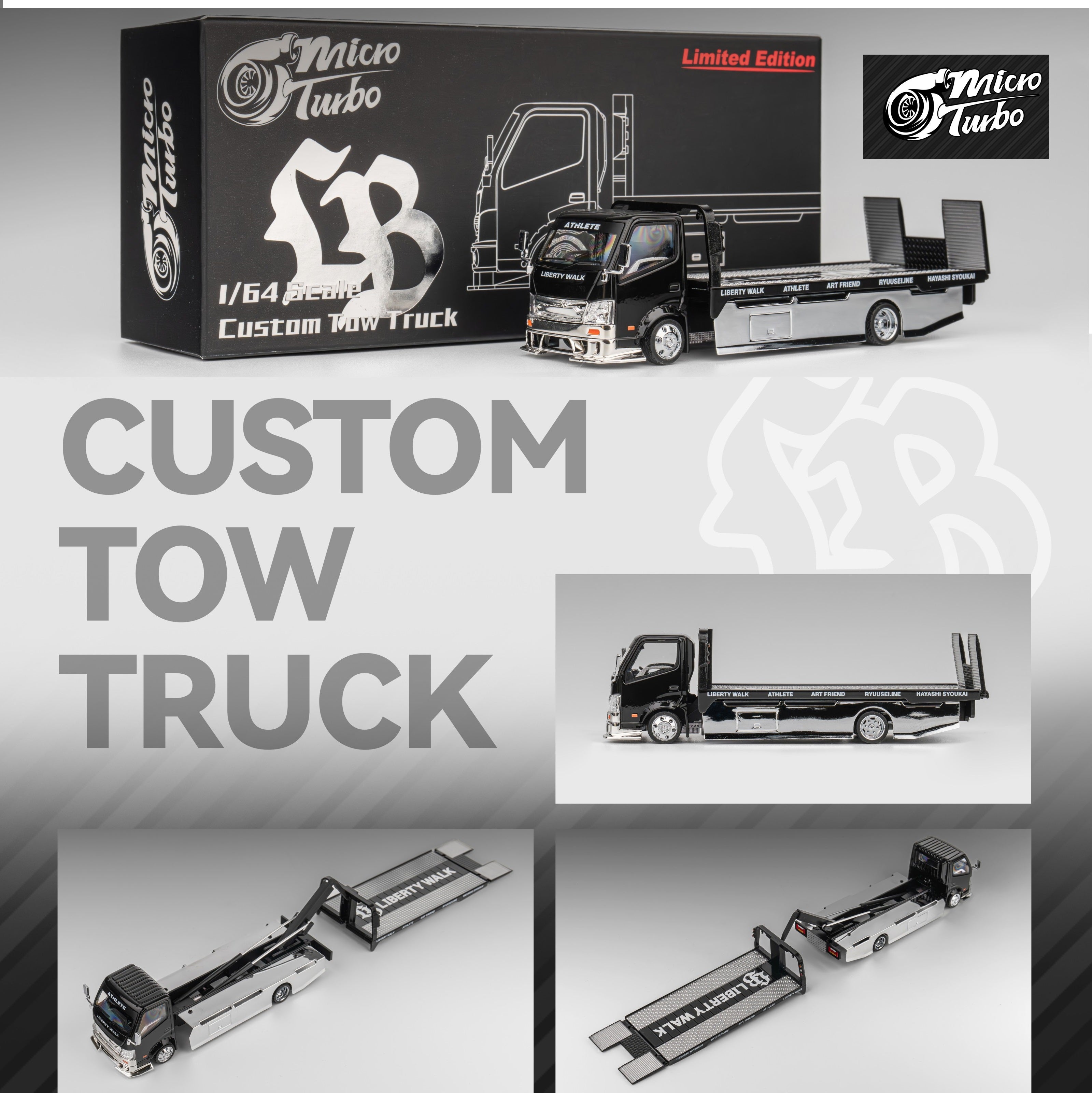 Micro Turbo 1/64 Custom Tow Truck - Black Chrome MT6405A9 β Tokyo Station