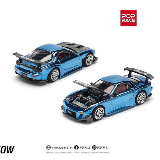 POPRACE 1/64 MAZDA RX7 RE-AMEMIYA WIDEBODY - BLUE CHROME PR640223