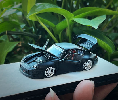 PGM 1/64 RWB 993 Matte Black with Silver Wheel (Rectangular Display Box)