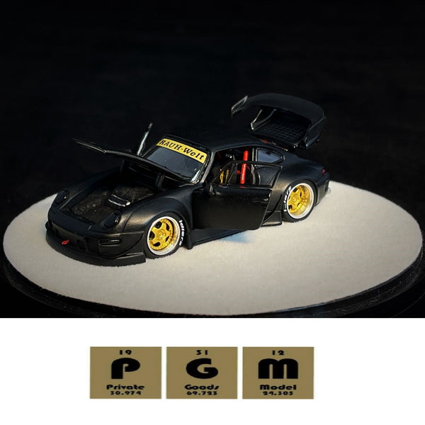 PREORDER PGM 1/64 RWB 993 Matte Black with Gold Wheel (Delux Round Display Box) (Approx. Release Date : Q1 2025 subject to the manufacturer's final decision)